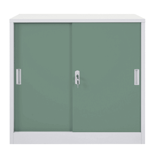 Armário de escritório em aço com portas de correr com fechadura 90x90x45 cm verde 04_0006410