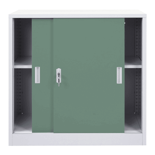 Armário de escritório em aço com portas de correr com fechadura 90x90x45 cm verde 04_0006410