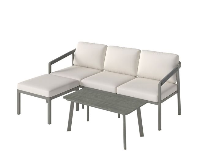 Outsunny conjunto de muebles jardín exterior de 3 piezas sofá exterior seccional forma de l con sofá de 3 plazas reposapiés mesa centro de listones y