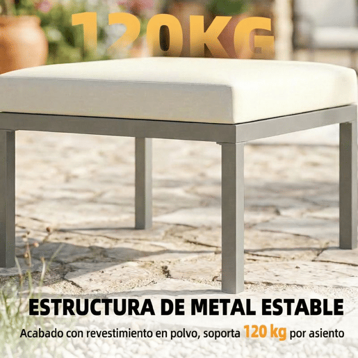 Outsunny Conjunto de Jardim de 3 Peças Sofá Exterior em L com Sofá de 3 Lugares Apoio para os Pés Mesa de Ripas e Almofadas de 10 cm para Terraço ou Pátio Castanho e Bege