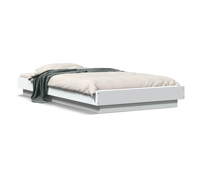 Estructura de cama individual para adultos con LED madera ingeniería blanco 100x200 cm