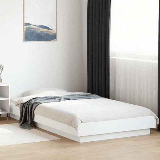 Estrutura de cama de solteiro para adultos c luzes LED 100x200 cm derivados madeira branco