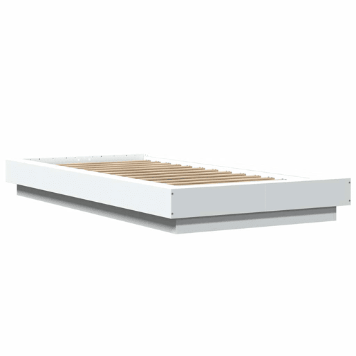 Estrutura de cama de solteiro para adultos c luzes LED 100x200 cm derivados madeira branco