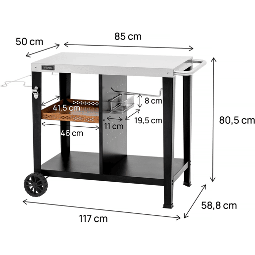 Carrinho para servir churrasco Gelia 117 x 59 cm - Aço inoxidável - Preto