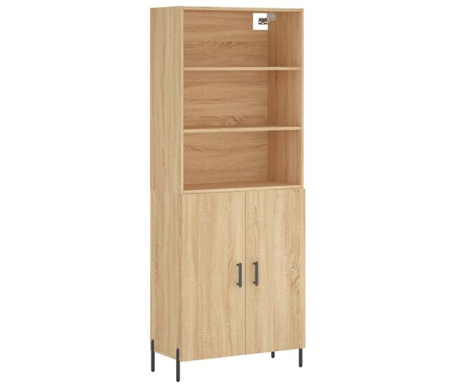 Aparador alto - mueble de almacenamiento madera contrachapada color roble 69,5x34x180 cm es774