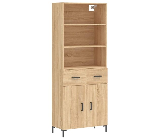 Aparador alto - mueble de almacenamiento madera contrachapada color roble 69,5x34x180 cm es844
