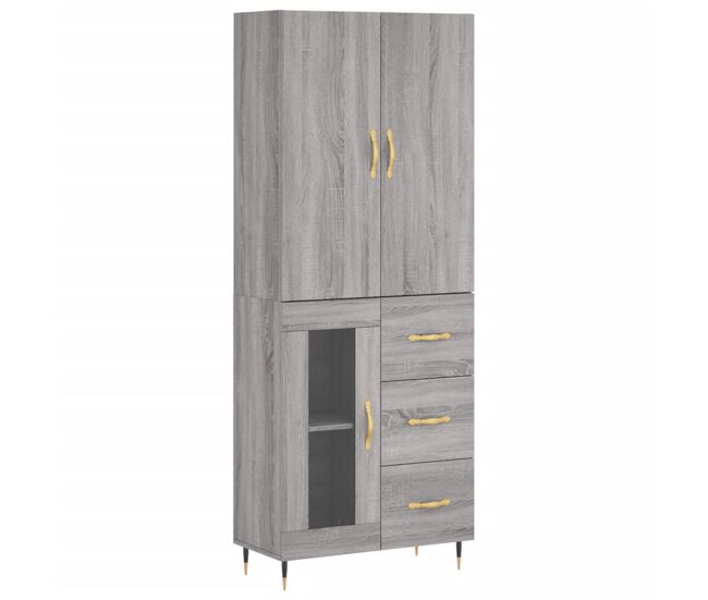 Aparador alto - mueble de almacenamiento madera contrachapada gris sonoma 69,5x34x180 cm es1092