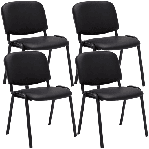 Conjunto de 4 cadeiras empilháveis u200Bu200Bpara visitantes em áreas de espera PVC preto base de metal preto com 4 pés 10_0003188