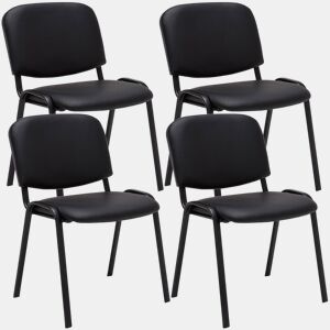 Conjunto de 4 cadeiras empilháveis u200Bu200Bpara visitantes em áreas de espera PVC preto base de metal preto com 4 pés 10_0003188