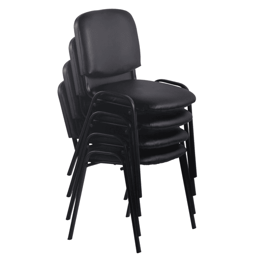 Conjunto de 4 cadeiras empilháveis u200Bu200Bpara visitantes em áreas de espera PVC preto base de metal preto com 4 pés 10_0003188