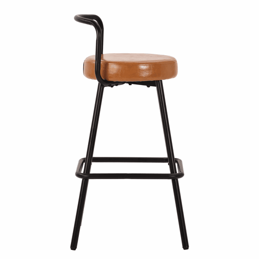 Banco de bar (4 unidades) - ergonómico, em PU resistente à água, com pernas de ferro, encosto e apoio para os pés - castanho