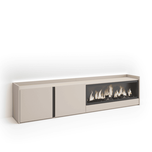 Móvel de TV, Muito espaço de arrumação, 212x35x50cm, Para televisores até 80, Lareira eléctrica XXL, LED, Estilo moderno, Bege