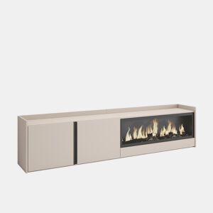 Móvel de TV, Muito espaço de arrumação, 212x35x50cm, Para televisores até 80, Lareira eléctrica XXL, LED, Estilo moderno, Bege