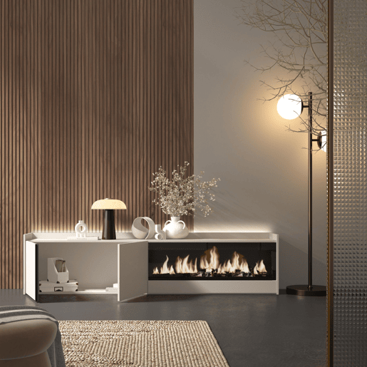 Móvel de TV, Muito espaço de arrumação, 212x35x50cm, Para televisores até 80, Lareira eléctrica XXL, LED, Estilo moderno, Bege