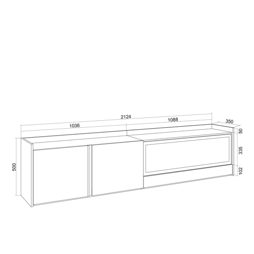 Móvel de TV, Muito espaço de arrumação, 212x35x50cm, Para televisores até 80, Lareira eléctrica XXL, LED, Estilo moderno, Bege