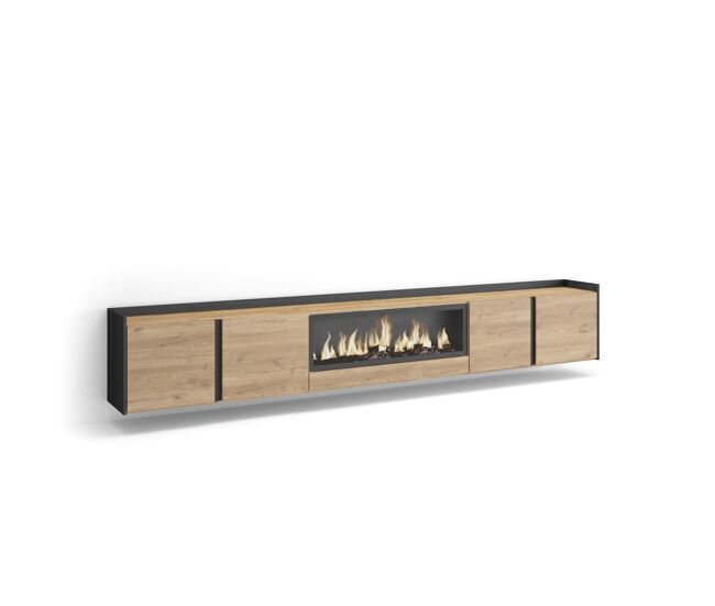 Mueble tv, televisión, muebles de salón, almacenaje, 315x35x50cm, para tv hasta 80", chimenea eléctrica xxl, colgado, suspendido, estilo moderno,