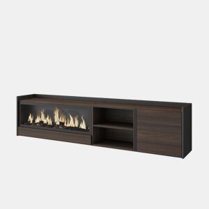 Móvel de TV, Muito espaço de arrumação, 212x35x50cm, Para televisores até 80, Lareira eléctrica XXL, Suspensos, LED, Estilo moderno, Carvalho escuro e Preto
