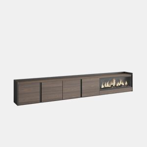 Móvel de TV, Muito espaço de arrumação, 315x35x50cm, Para televisores até 80, Lareira eléctrica XXL, LED, Estilo moderno, Carvalho escuro e Preto