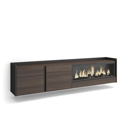 Móvel de TV, Muito espaço de arrumação, 212x35x50cm, Para televisores até 80, Lareira eléctrica XXL, Suspensos, Estilo moderno, Carvalho escuro e Preto Móvel de TV, Muito espaço de arrumação, 212x35x50cm, Para televisores até 80, Lareira eléctrica XXL, Suspensos, Estilo moderno, Carvalho escuro e Preto