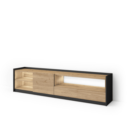 Móvel de TV, Muito espaço de arrumação, 207x37x50cm, Para televisores até 80, LED, Estilo moderno, Carvalho e preto Móvel de TV, Muito espaço de arrumação, 207x37x50cm, Para televisores até 80, LED, Estilo moderno, Carvalho e preto