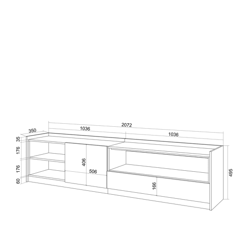 Móvel de TV, Muito espaço de arrumação, 207x37x50cm, Para televisores até 80, LED, Estilo moderno, Carvalho e preto Móvel de TV, Muito espaço de arrumação, 207x37x50cm, Para televisores até 80, LED, Estilo moderno, Carvalho e preto