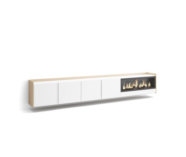 Mueble tv, televisión, muebles de salón, almacenaje, 315x35x50cm, para tv hasta 80", chimenea eléctrica xxl, colgado, suspendido, estilo moderno,