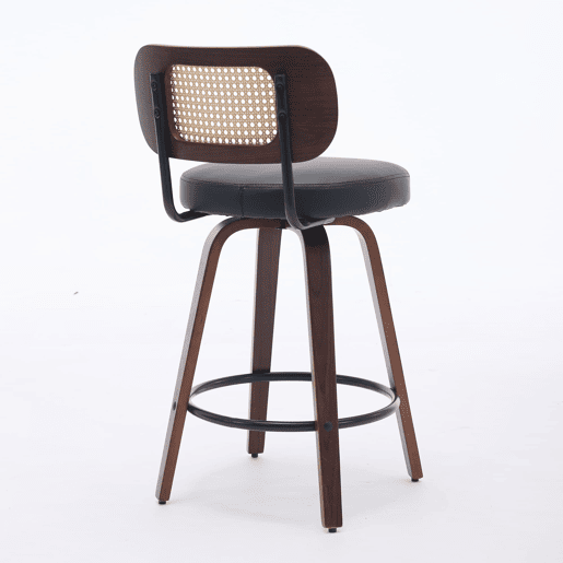 Bancos de bar 2 unidades - 66 cm Rattan giratórios com encosto de cana e assento estofado - Preto Bancos de bar 2 unidades - 66 cm Rattan giratórios com encosto de cana e assento estofado - Preto