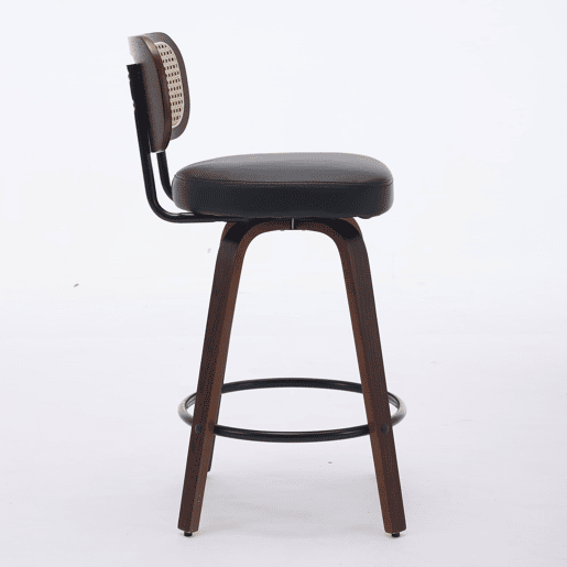 Bancos de bar 2 unidades - 66 cm Rattan giratórios com encosto de cana e assento estofado - Preto Bancos de bar 2 unidades - 66 cm Rattan giratórios com encosto de cana e assento estofado - Preto