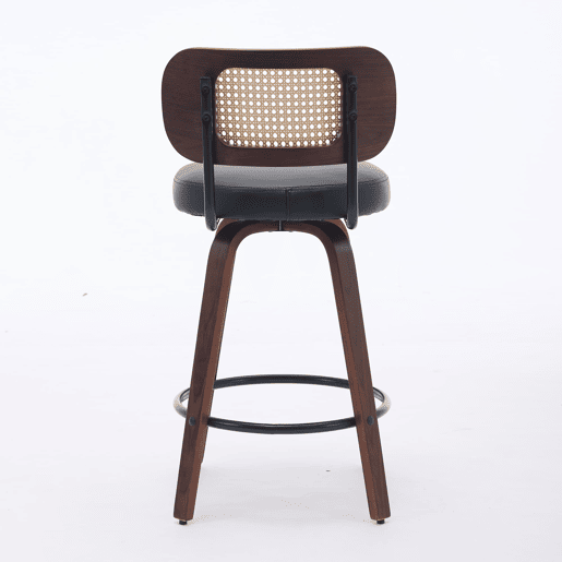 Bancos de bar 2 unidades - 66 cm Rattan giratórios com encosto de cana e assento estofado - Preto Bancos de bar 2 unidades - 66 cm Rattan giratórios com encosto de cana e assento estofado - Preto