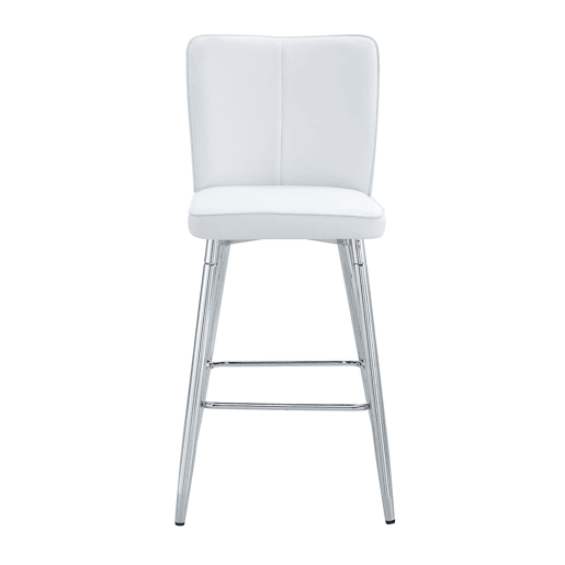 Banco de bar 101 cm - PU branco, encosto ergonómico, confortável e elegante - Branco+Prata