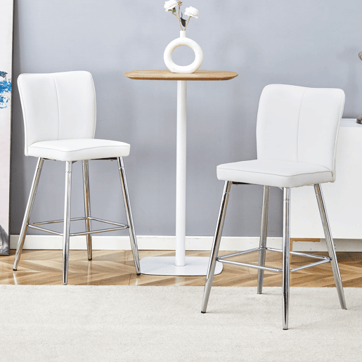 Banco de bar 101 cm - PU branco, encosto ergonómico, confortável e elegante - Branco+Prata