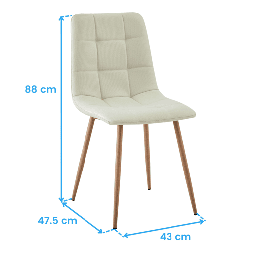 Conjunto de 4 cadeiras de jantar Portland, estofadas em tecido bege com pés de metal em carvalho, 43x88x48 cm