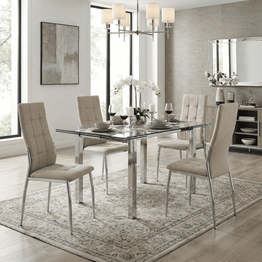 Conjunto de 4 cadeiras de jantar Laci bege, cadeiras para sala de estar com estrutura metálica, 46x102x52 cm Conjunto de 4 cadeiras de jantar Laci bege, cadeiras para sala de estar com estrutura metálica, 46x102x52 cm