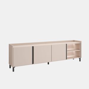 Móvel de TV, Muito espaço de arrumação, 207x35x61cm, Para televisores até 80, Design industrial, LED, Estilo moderno, Bege