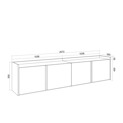 Móvel de TV, Muito espaço de arrumação, 207x35x50cm, Para televisores até 80, Estante para TV, Estilo moderno, Branco e Carvalho soft