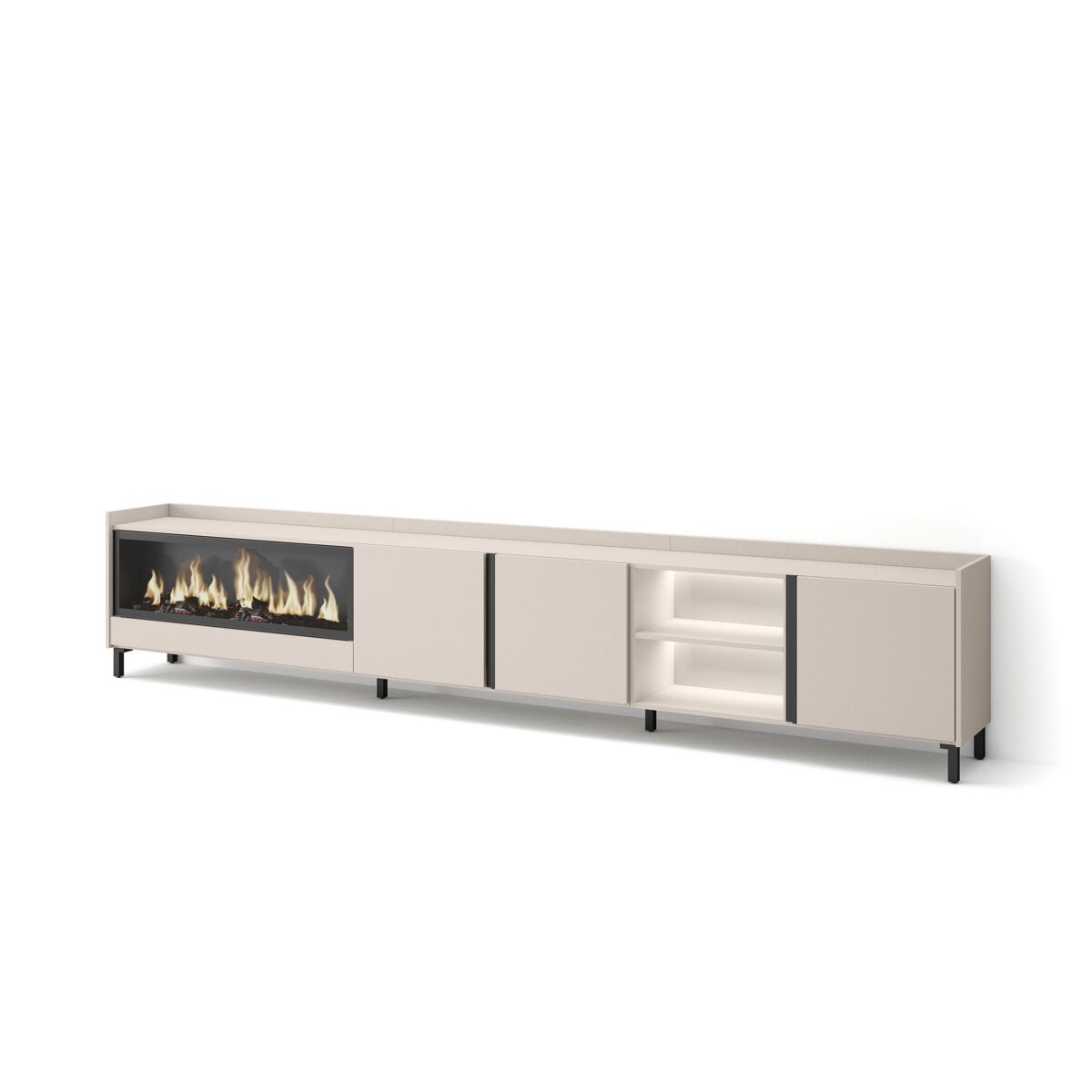 mueble tv television muebles de salon almacenaje 315x35x61cm para tv hasta 80 chimenea electrica xxl diseno industrial led estilo moderno beige