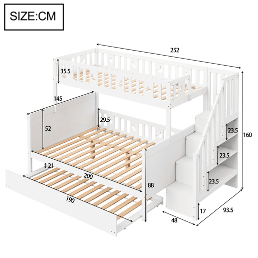 Cama infantil 90200140200 cm - Beliche em madeira maciça com escada de segurança, cama extraível e estrado, branco Cama infantil 90200140200 cm - Beliche em madeira maciça com escada de segurança, cama extraível e estrado, branco