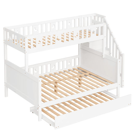 Cama infantil 90200140200 cm - Beliche em madeira maciça com escada de segurança, cama extraível e estrado, branco Cama infantil 90200140200 cm - Beliche em madeira maciça com escada de segurança, cama extraível e estrado, branco
