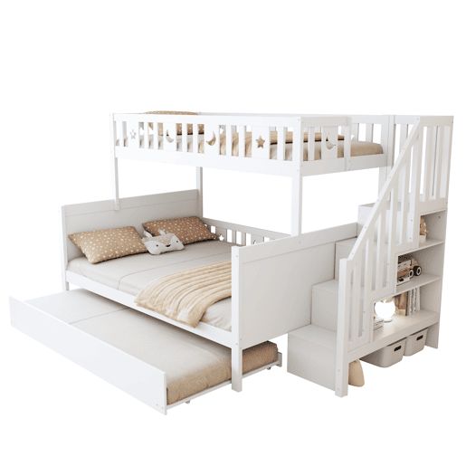 Cama infantil 90200140200 cm - Beliche em madeira maciça com escada de segurança, cama extraível e estrado, branco Cama infantil 90200140200 cm - Beliche em madeira maciça com escada de segurança, cama extraível e estrado, branco