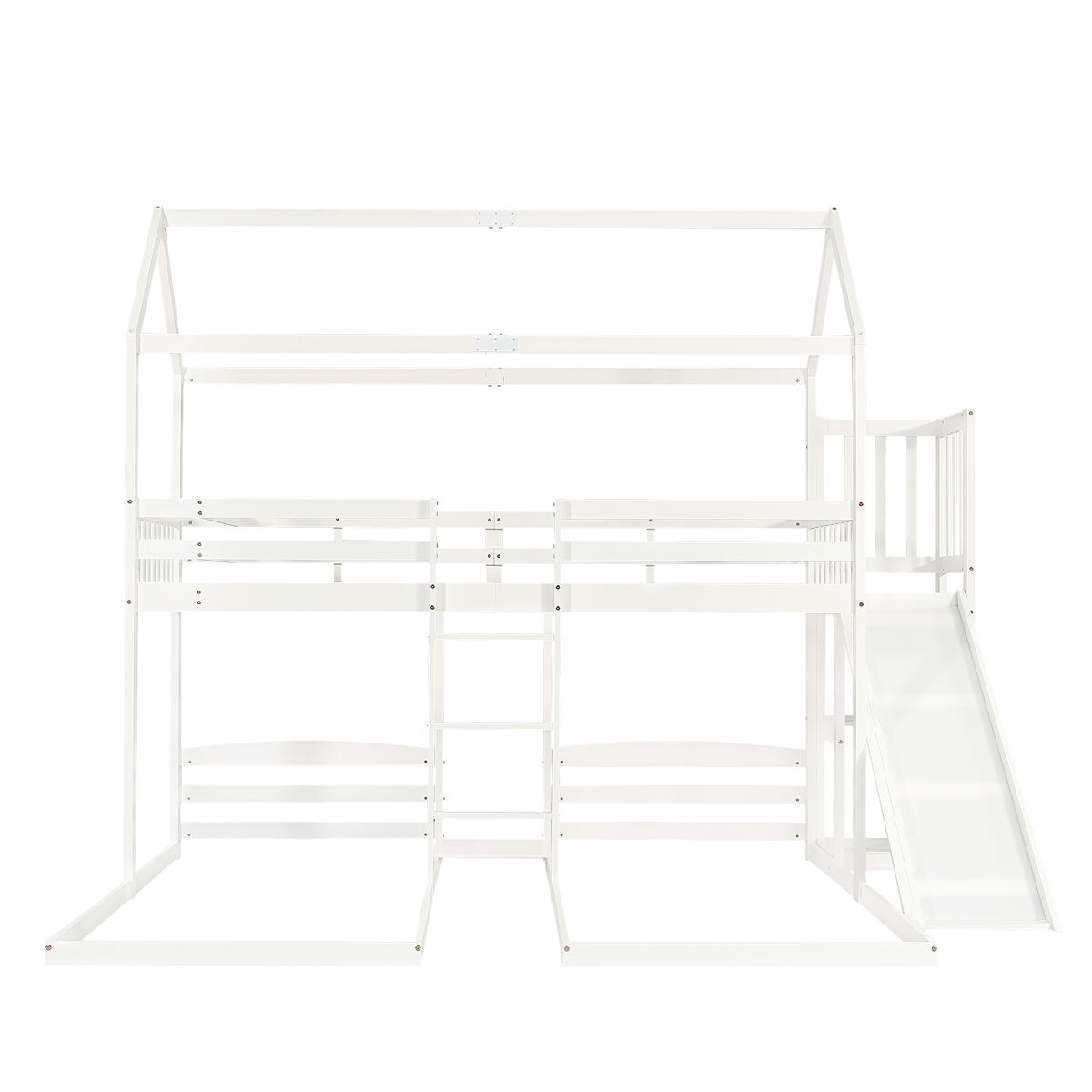Cama literas 90x200cm - estructura estable, con rampa, diseño de techo único, 3 camas, almacenamiento - blanco