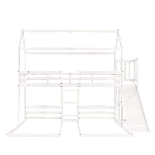 Cama beliche 90x200 cm - Estrutura estável, com rampa, design de teto único, 3 camas, arrumação - Branco