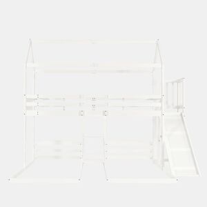 Cama beliche 90x200 cm - Estrutura estável, com rampa, design de teto único, 3 camas, arrumação - Branco