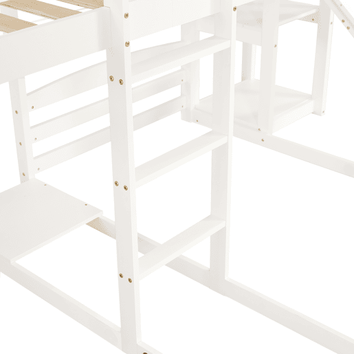 Cama beliche 90x200 cm - Estrutura estável, com rampa, design de teto único, 3 camas, arrumação - Branco