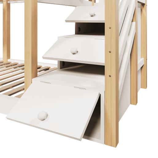 Beliche 90x200 - Design de casa na árvore, com quadro negro, arrumação e proteção contra quedas - Natural e Branco