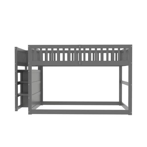 Cama beliche baixa 140x200 cm - Cama de segurança com espaço de arrumação, design com grades altas - Cinza
