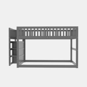 Cama beliche baixa 140x200 cm - Cama de segurança com espaço de arrumação, design com grades altas - Cinza