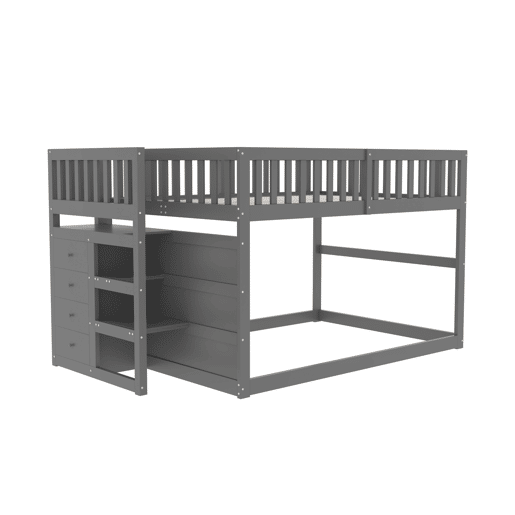 Cama beliche baixa 140x200 cm - Cama de segurança com espaço de arrumação, design com grades altas - Cinza