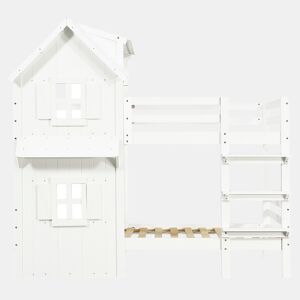 Beliche 90x200 cm - Janelas decorativas, grades laterais, escada com 3 degraus - Branco