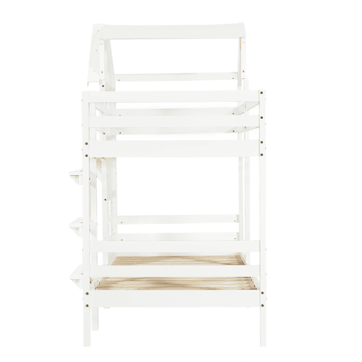 Beliche 90x200 cm - Janelas decorativas, grades laterais, escada com 3 degraus - Branco Beliche 90x200 cm - Janelas decorativas, grades laterais, escada com 3 degraus - Branco
