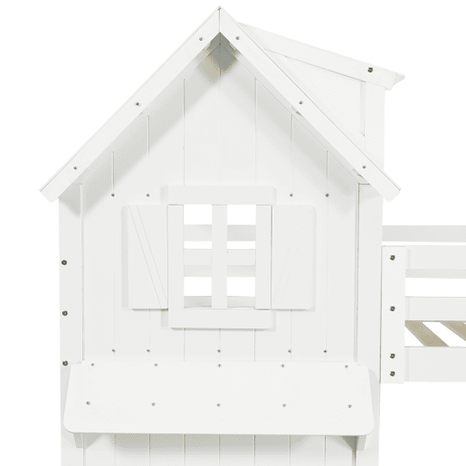 Beliche 90x200 cm - Janelas decorativas, grades laterais, escada com 3 degraus - Branco Beliche 90x200 cm - Janelas decorativas, grades laterais, escada com 3 degraus - Branco